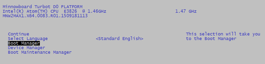 Boot the board from the USB flash drive - UEFI menu