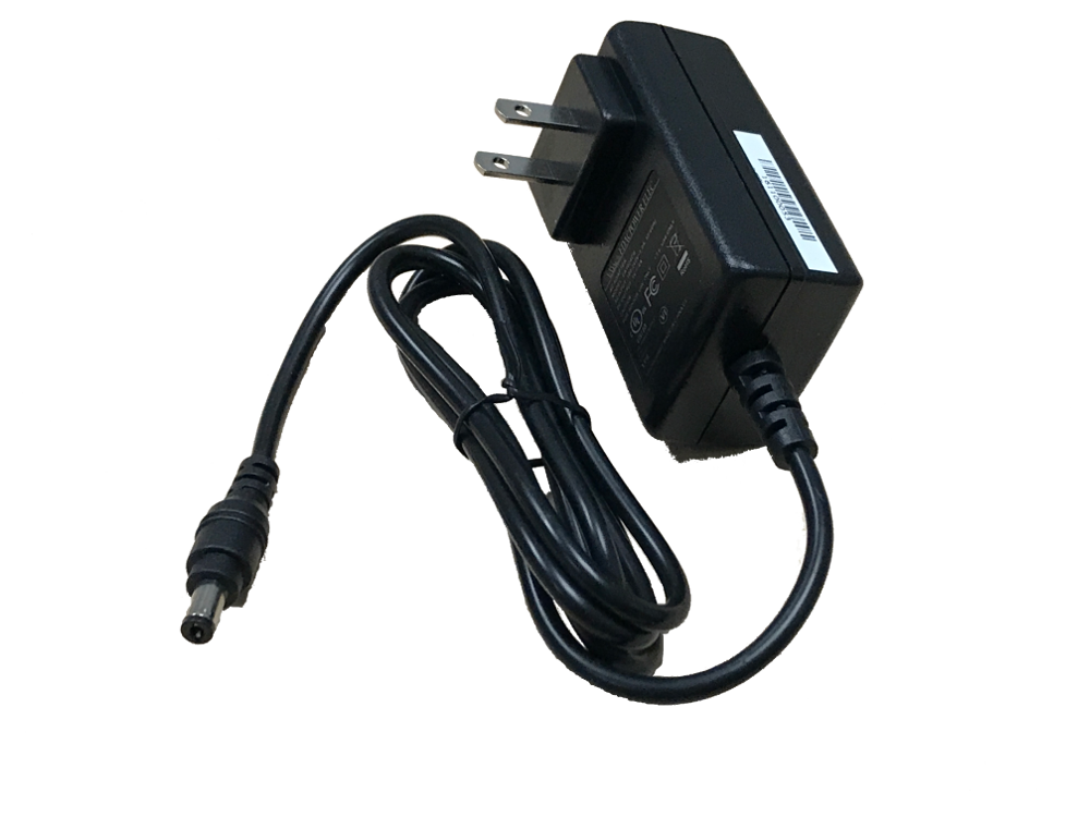 Standard US 2-prong plug with 4 ft cord to 2.1 mm barrel jack, center positive. 5V nominal, 4 Amp max, universal input voltage 110-250VAC